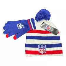 Set Gorro De Lana Mas Guantes Nfl Oficial White