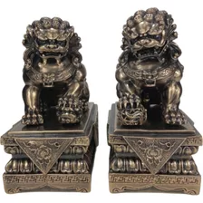 Leões Chineses Guardiões Do Palácio-foo Dog -sishi Estatueta Cor Onix Ouro