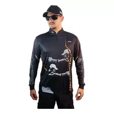 Camisa Tiro Esportivo Brk Preto Com Dourado Com Fpu 50+