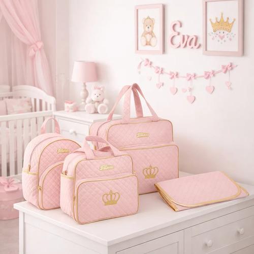 Bolsa Maternidade Menino Menina Mochila Trocador Ric Deveras Rosa-claro Liso