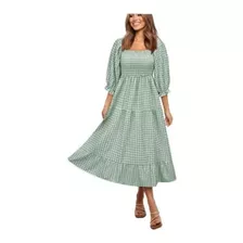 Vestido Longo Midi Com Ruffle Xadrez Casual De Verão