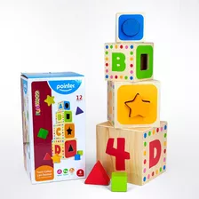 Juego Didáctico Torre De Cubos Apilables De Madera Niños Color Multicolor