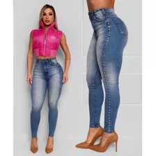 Calça Jeans Strass Lateral Maria Gueixa Ref 9902