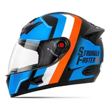 Capacete De Moto Feminino Etceter Stronger Faster Fosco Cor Azul/laranja Tamanho Do Capacete 56