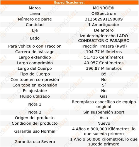 1) Amortiguador Oespectrum Gas Izq/der Del C320 Rwd 01/05 Foto 3