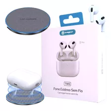 Kit Fone De Ouvido Tws Bluetooth Touch Com Carregador S/ Fio Cor Branco Luz Verde