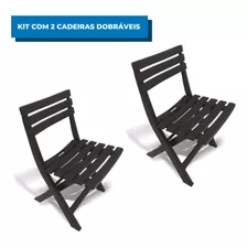 Kit C/2 Cadeiras Dobráveis Plásticas Pretas Área De Lazer