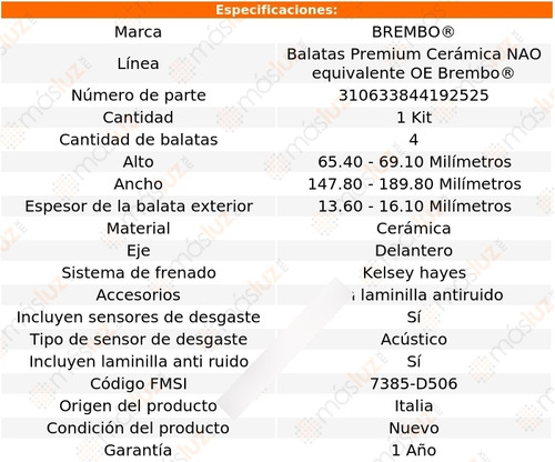 Balatas Ceramicas Del Buick Skylark 93/97 Brembo Foto 3