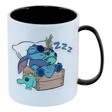 Caneca Plástico Branco Preto Sf2 Little Stitch Fofo Dormindo