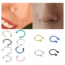 2 Piercing Nariz Argola Falso Fake Dourado Prata Preto Aço