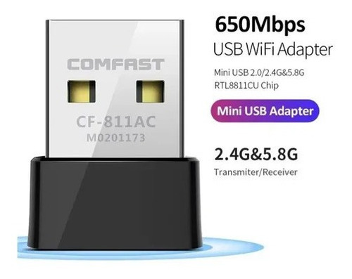 Adaptador Wifi 650mbps Doble Banda 2,4g Y 5g Usb Comfast
