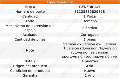 Espejo Der Elect Corrug 3 Pines Honda Ridgeline 06/14 Foto 2