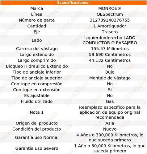 1) Amortiguador Oespectrum Gas Izq/der Tras Santa Fe 01/06 Foto 3