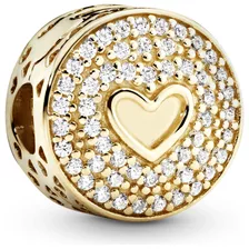 Charm Pandora Clip Sujetador Coração De Pavé Oro 14k