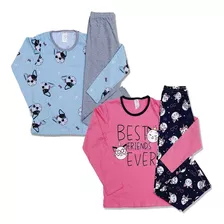 Roupa Juvenil Kit 2 Pijamas Feminino Inverno Frio Barato