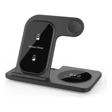 Cargador Inalambrico 3 En 1 Escritorio Wireless iPhone Samsu Color Negro