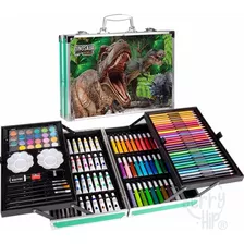 Set De Arte Berry Hip Kit De Dibujo Dinosaurios Profesional Plegable Con 3 Marcadores, 24 Crayones Pastel, 24 Acuarelas, 24 Tubos De Pintura Acrílica, 28 Colores, 4 Pinceles, 2 Lápices Hb, 2 Godetes