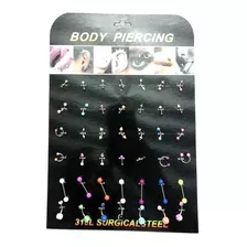 Kit 42 Piercing Aço Cirúrgico Inox Septo Orelha Língua Color