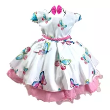 Vestido Infantil Festa Borboleta Floral Luxo + Brinde Tiara