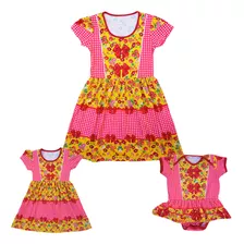 Vestido Mamãe Vestidinho Filha E Body De Bebê Festa Junina