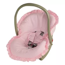 Capa Para Bebê Conforto Poá Rosa + Protetor De Cinto 02 Peça