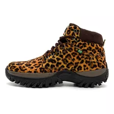 Bota Coturno Feminino Cano Curto Animal Print Onça Adventure