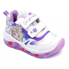 Tenis Frozen Niña Elsa Doble Velcro Luz Led