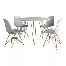 Conjunto Mesa Clips 3 Pés Dourado Redondo 110cm 4 Lugares