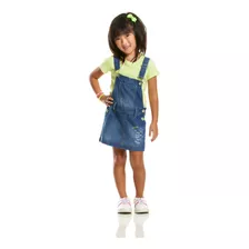 Vestido Salopete Jeans Com Blusinha Infantil Verão Poah Noah