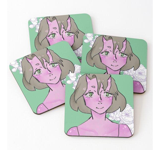 Set Posavasos Pink Anime Devil Waifu Calidad Premium