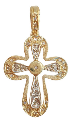 Pingente Crucifixo Cruz De Ouro 18k 750 Com Diamantes  Amarelo