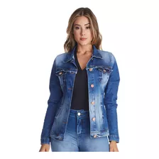 Jaqueta Jeans Feminina Detalhe Destroyed Com Lycra Premium