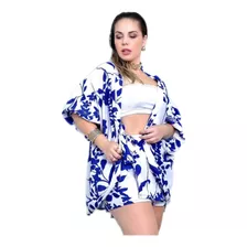  Kimono + Short Saia Estampas Novas E Com Variação