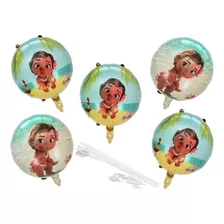 10 Balões Metalizado Moana Baby 45cm Frente/verso + Varetas