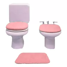 Set De 3 Piezas Para Baño Cubre Inodoro Bidet Y Alfombra