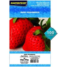 Kit 100 Fls Papel Foto 220g A4 Dupla Face Glossy Masterprint Cor Branco