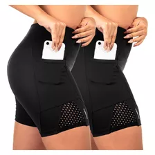 Kit 2 Shorts Feminino Bolso Corrida Suplex Tela Frete Grátis