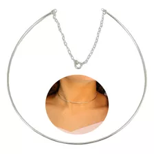 Colar Choker Gargantilha Aro Rigido Regulagem Prata Lei 925