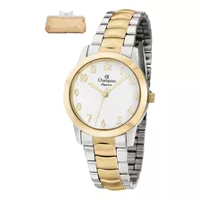 Relógio Champion Feminino Cn26519s Prata Dourado +bolsa Luxo
