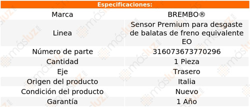 1.sensor Para Balatas Trasera Bmw 528i Xdrive 12/16 Brembo Foto 2