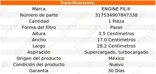 1- Filtro De Aire Cooper 1.6l 4 Cil 2005/2009 Engine Fil Foto 2