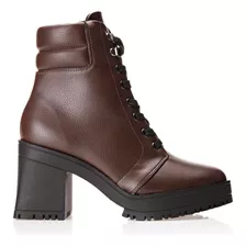 Bota Coturno Cano Curto Feminina Vizzano Cor 83508 - Cafe 987 Desenho Do Tecido Liso Tamanho 37