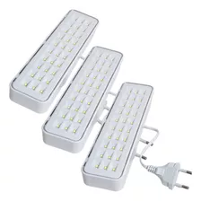 3 Luminárias Emergência Elgin Bivolt Recarregável Lampada 30 Leds