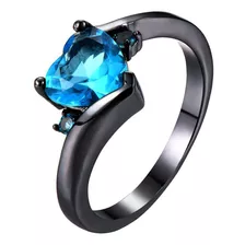 Enga De Boda Love Aquamarine Zircon De Metal Negro En Forma