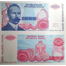 Billete República Serbia De Bosnia 10mil Millones 1993 Unc