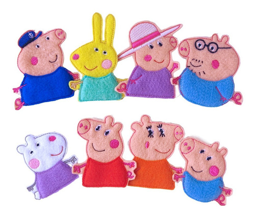 Títeres Peppa Pig - X8 - Flia De Peppa + Abuelos + 2 Amigos