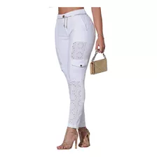 Calça Cargo Feminina Branca Reveillon Pit Bull Jeans 69782