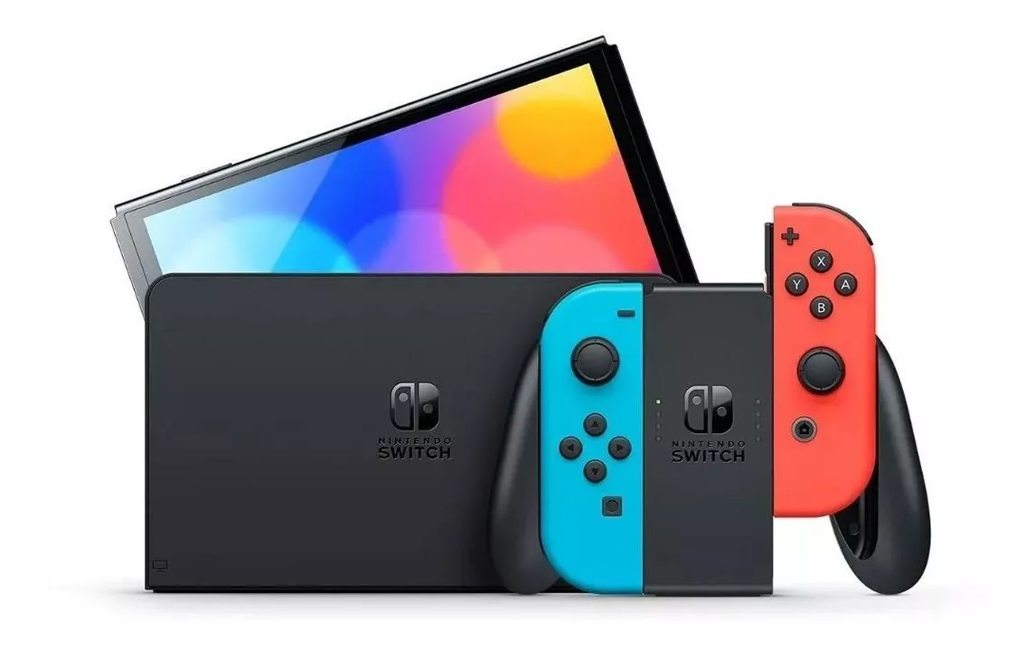 Nintendo Switch Oled 64gb Standard Cor Vermelho-néon, Azul-néon E Preto