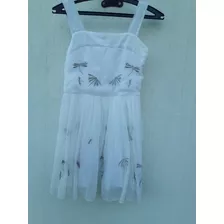 Vestido Niña Fiesta Blanco Con Plateado S/manga Bordado