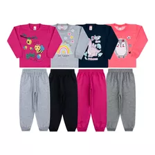 Lote 4 Conjunto Moleton Infantil Feminino Roupa Moda Inverno